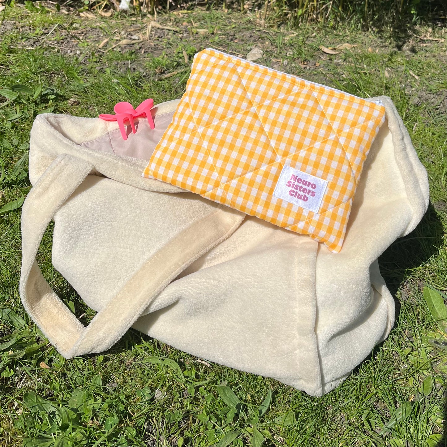 Yellow gingham pouch