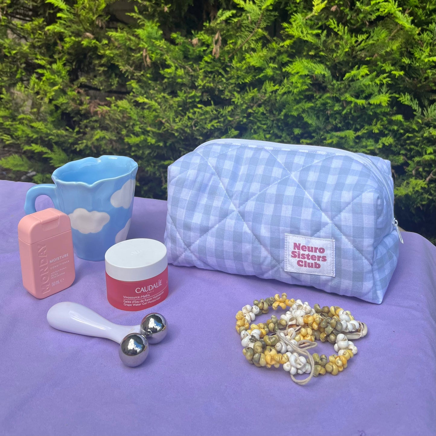 Pastel blue gingham pencil case