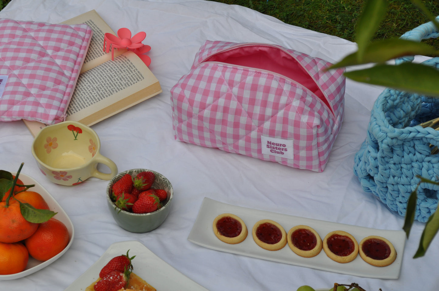 Pink gingham pencil case