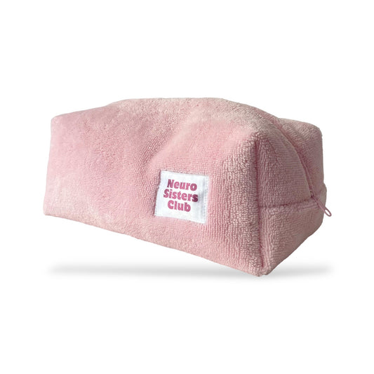 Pink sponge makeup bag