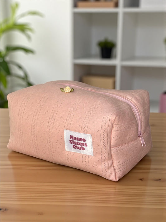 Trousse de toilette rose en coton doux