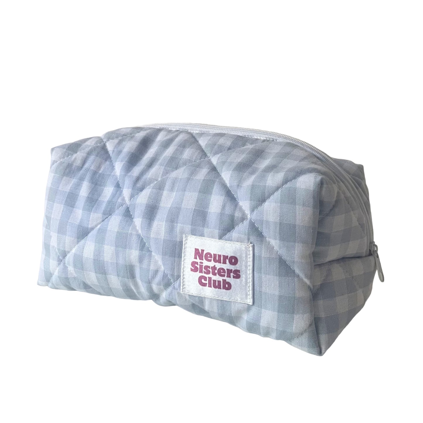 Pastel blue gingham pencil case
