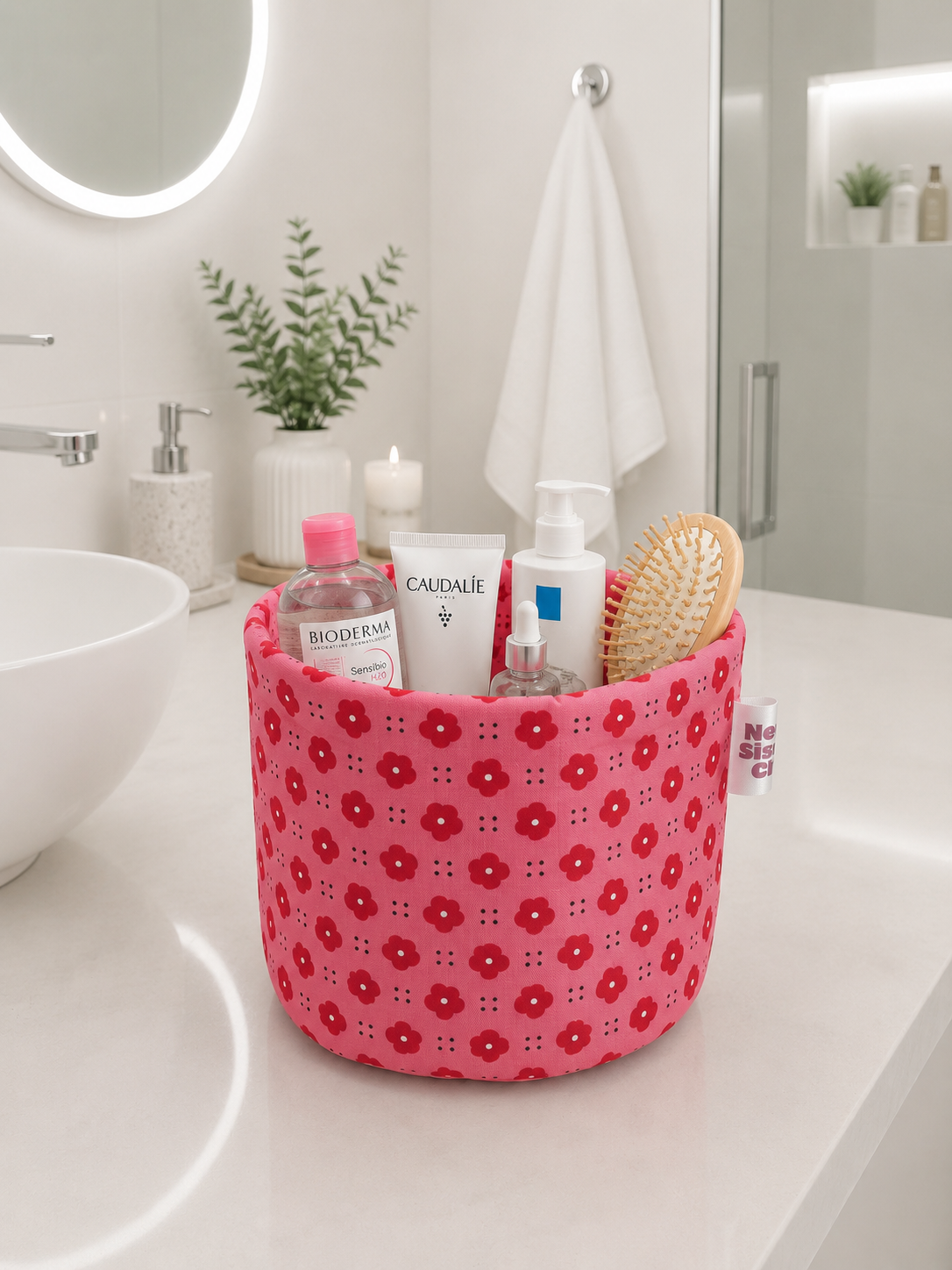 panier cosmétique fleur rose flashy