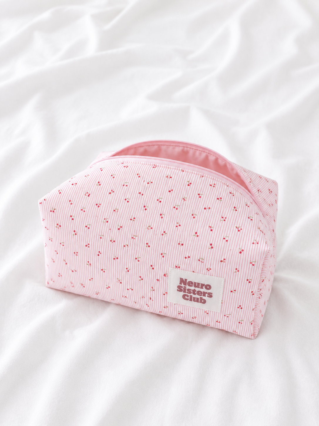 Trousse de toilette cerise à rayure