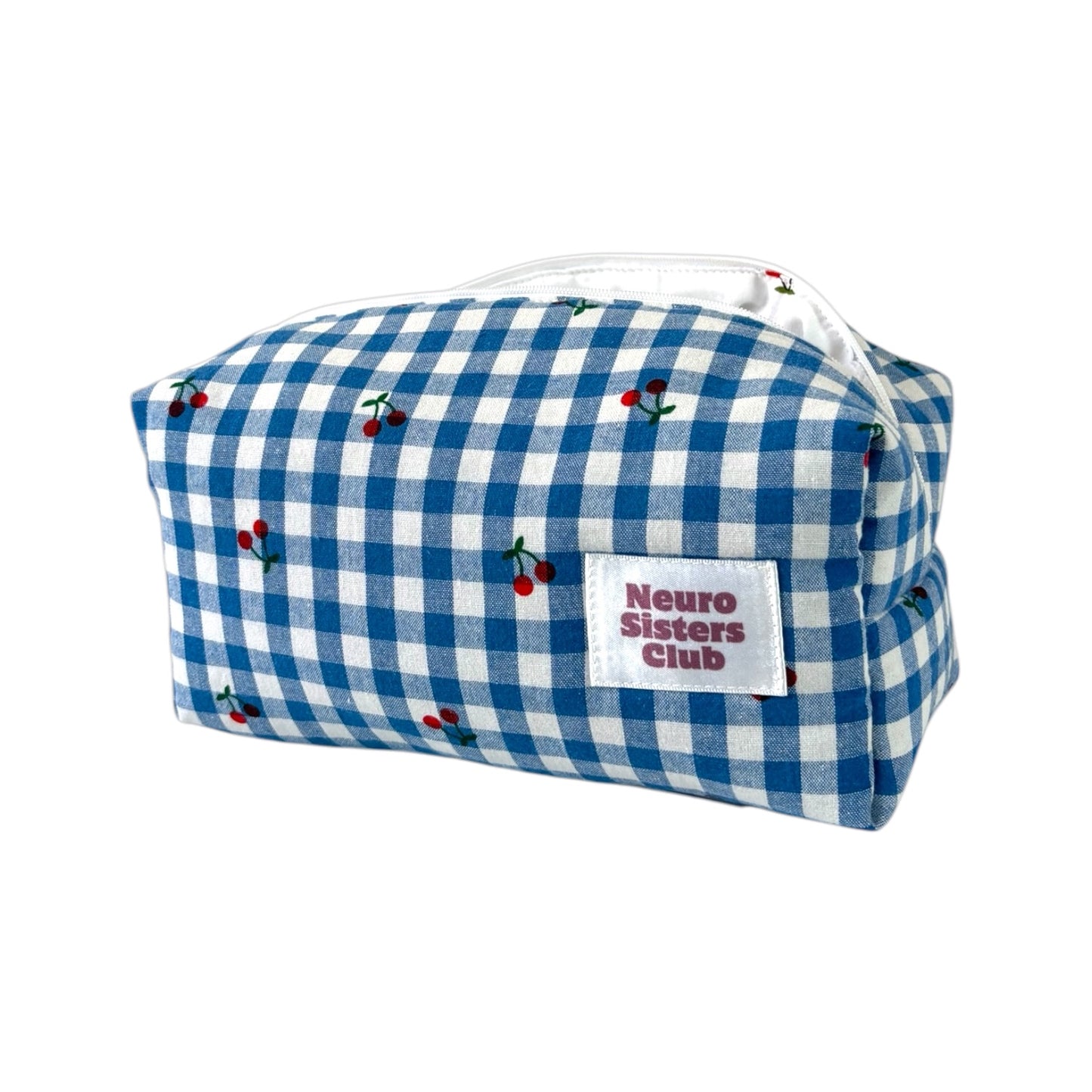 CHERRY BLUE VICHY MAKEUP BAG