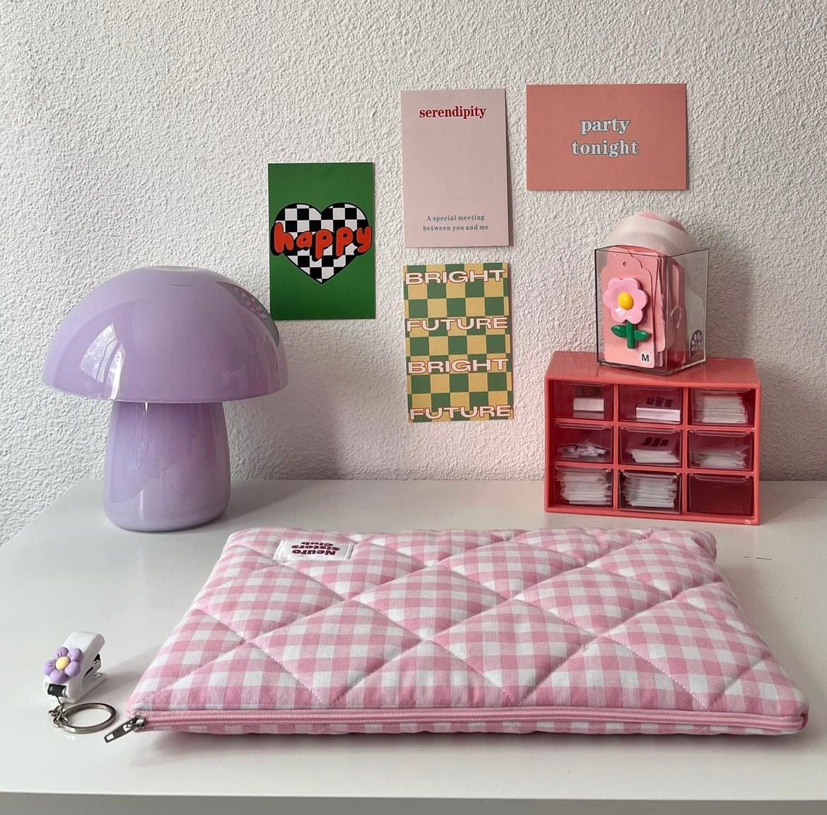 Pastel pink gingham computer case
