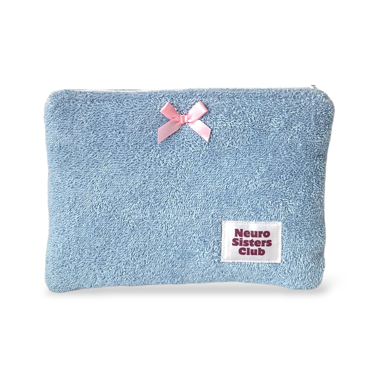 Blue sponge pouch with bow