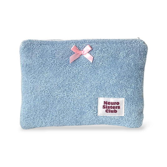Blue sponge pouch with bow