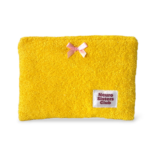 Yellow sponge pouch with bow