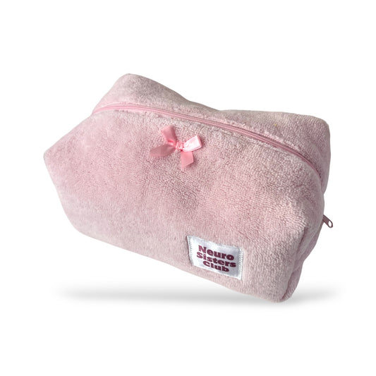 Pink bamboo sponge makeup bag with bow