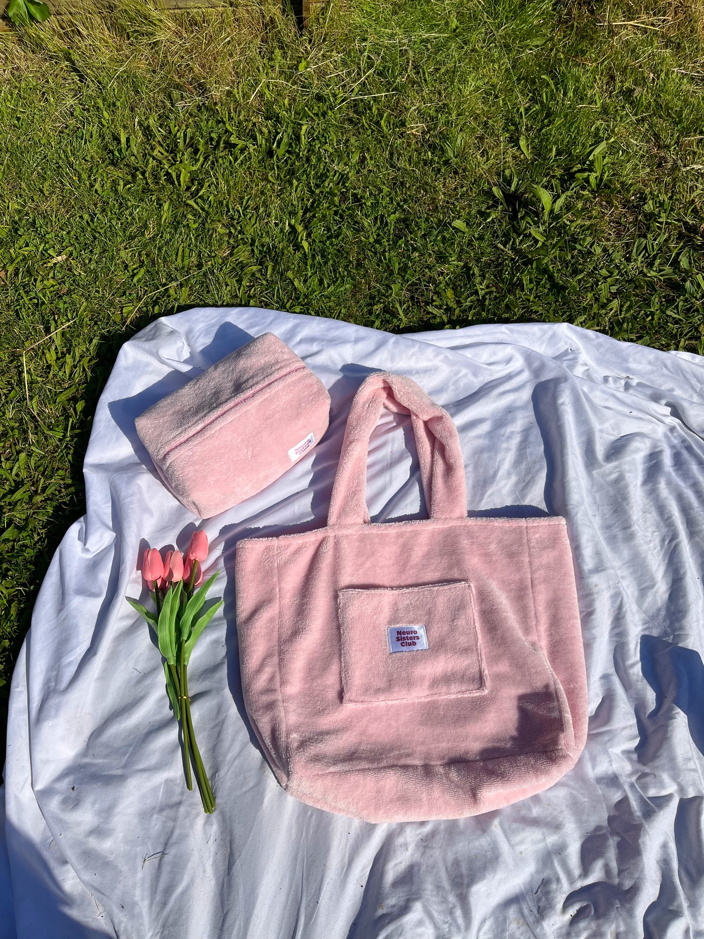 Pastel pink terry cloth bag