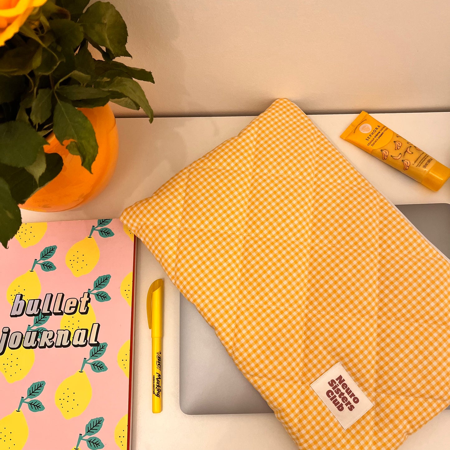 Yellow gingham computer case