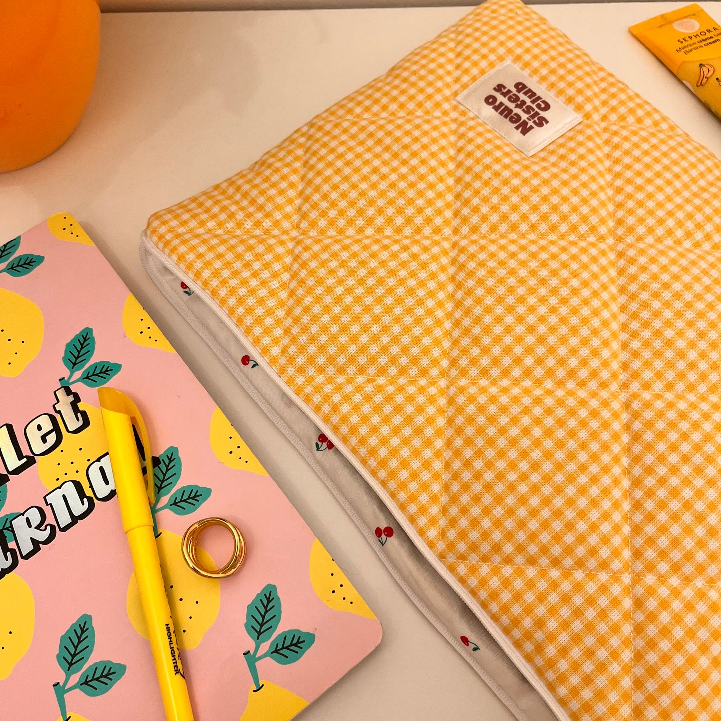 Yellow gingham computer case