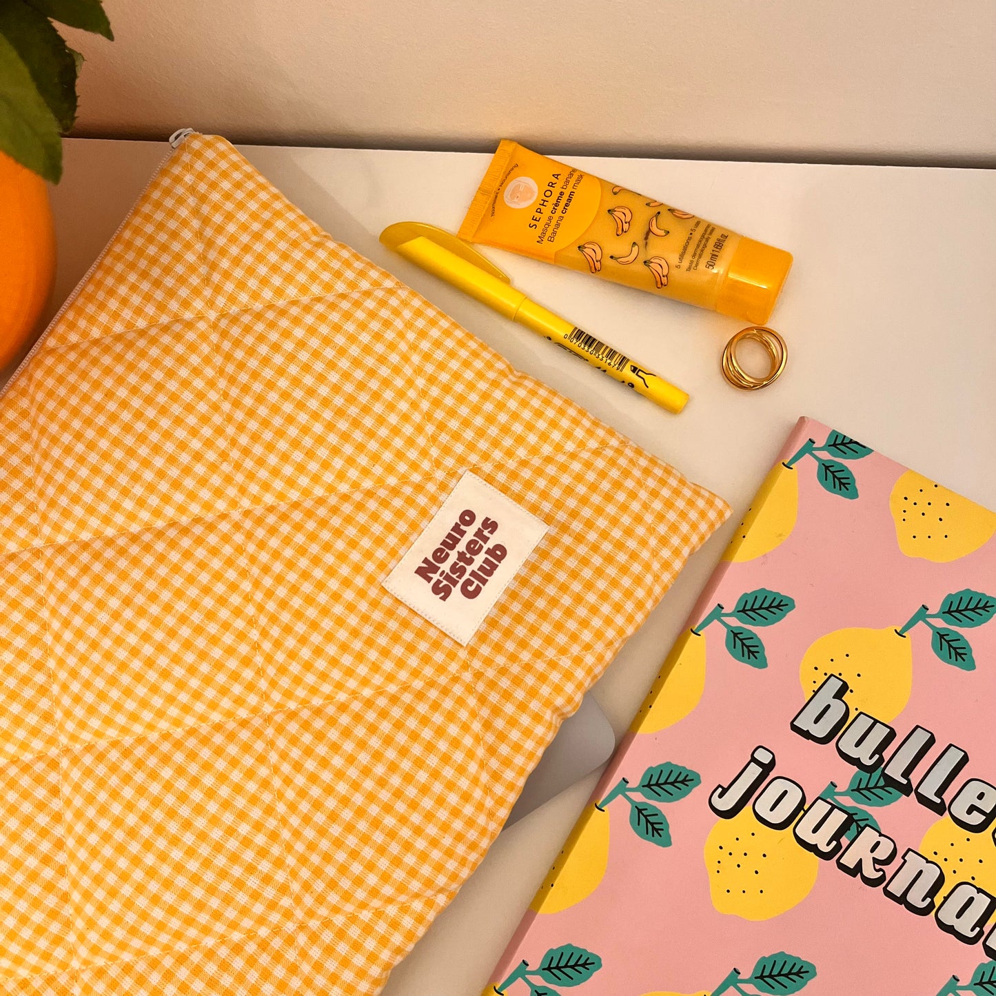 Yellow gingham computer case