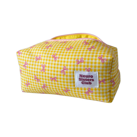 YELLOW GINGHAM MAKEUP BAG WITH BOW