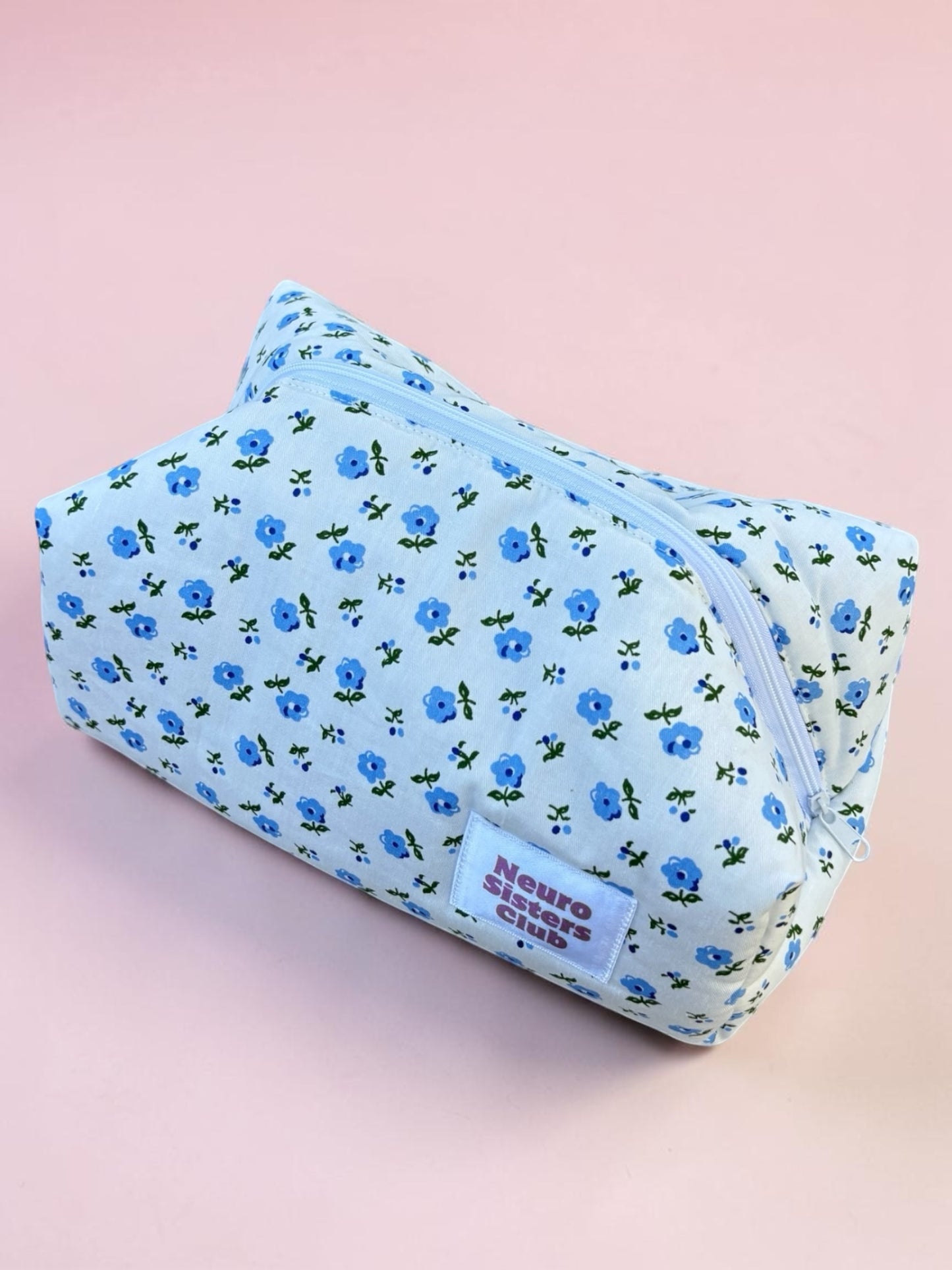 Trousse de toilette fleurs bleu