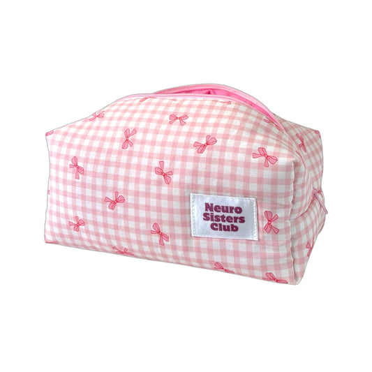 MAKEUP BAG GINGHAM PINK BOWS