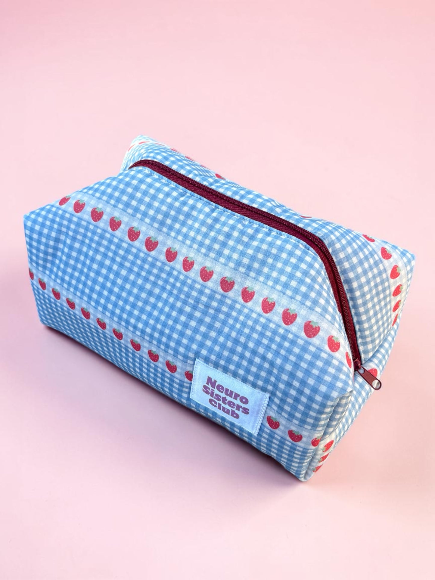 Trousse de toilette vichy bleu & fraise