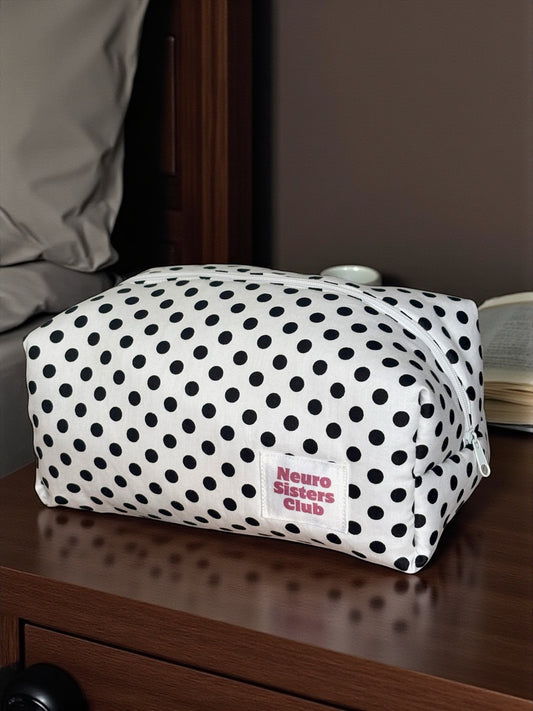 Trousse de toilette blanche à pois