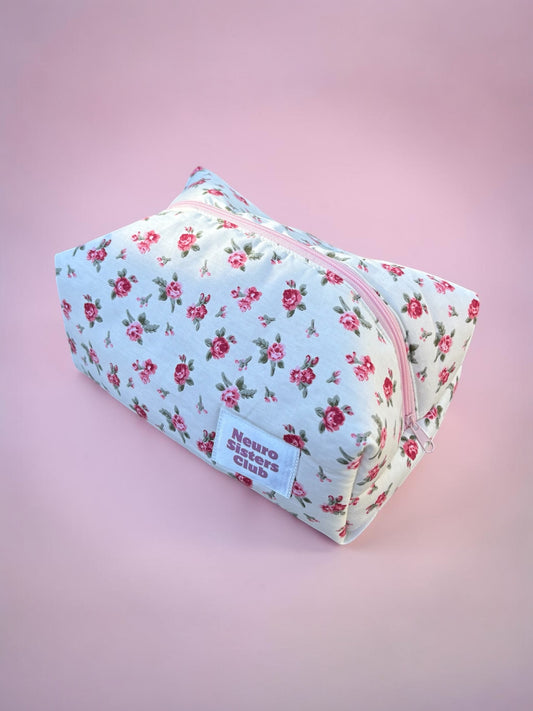 Trousse de toilette fleurs rouge