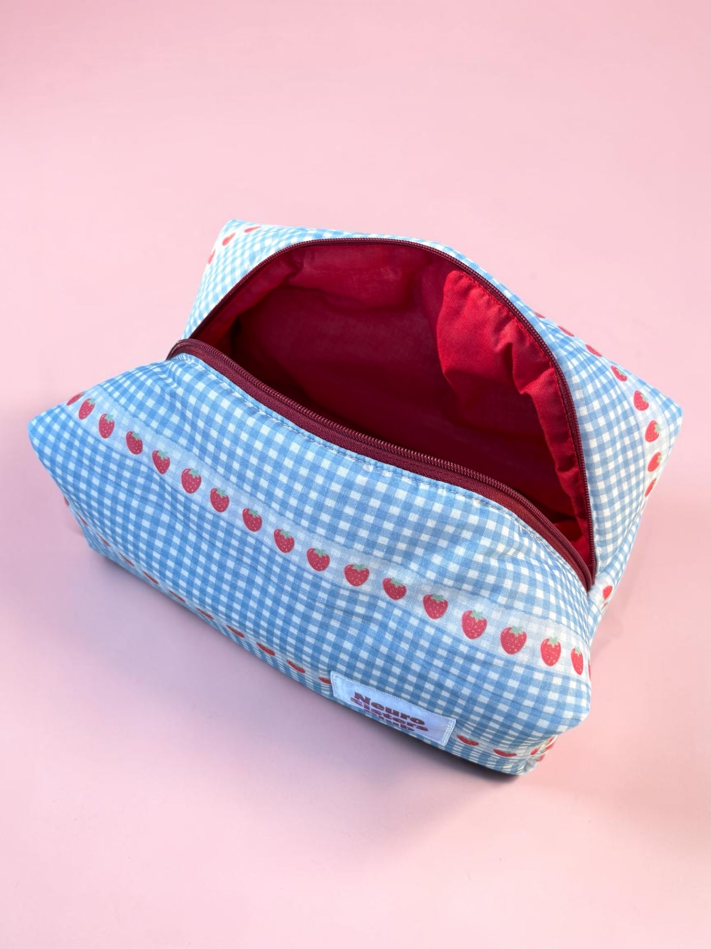 Trousse de toilette vichy bleu & fraise