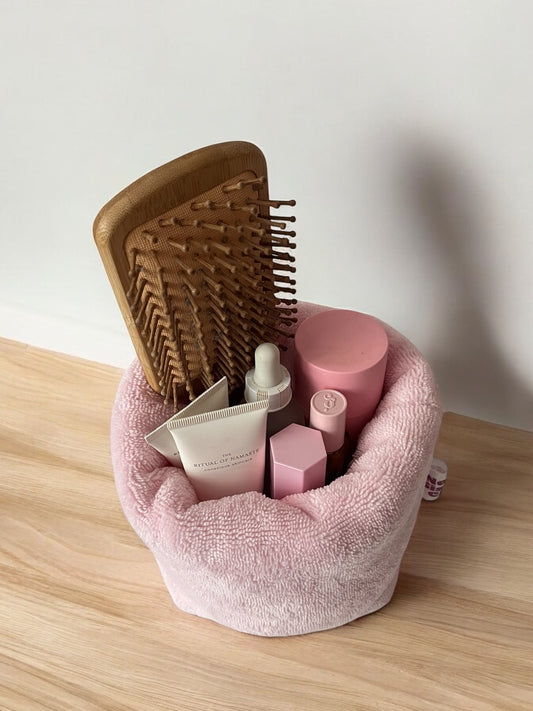 Pink sponge storage basket