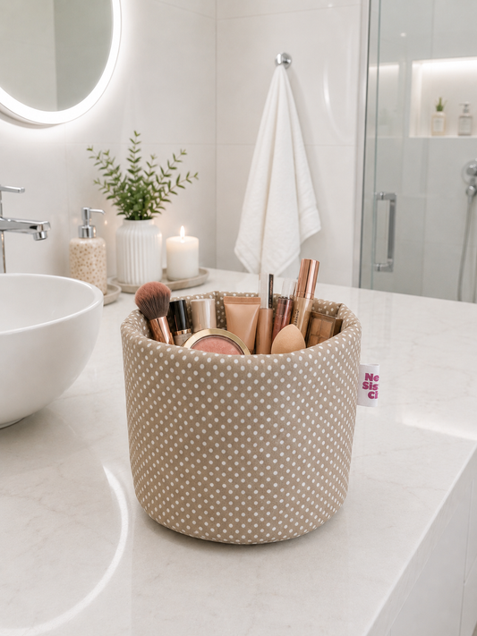PANIER COSMETIQUE A POIS BEIGE