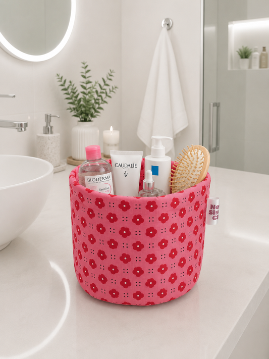 panier cosmétique fleur rose flashy