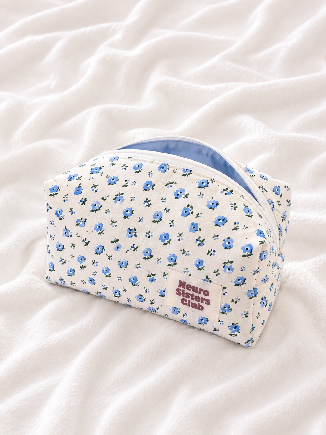 Trousse de toilette fleurs bleu