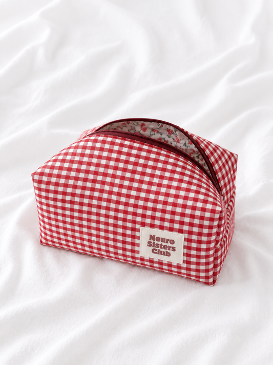 Trousse de toilette vichy rouge