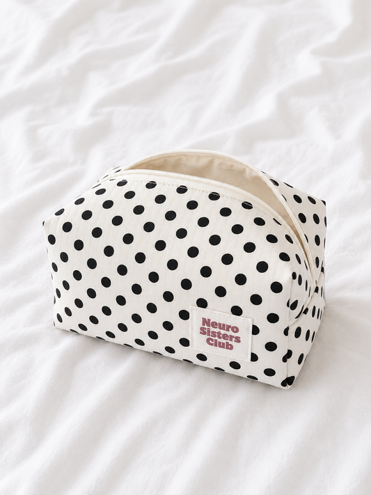 Trousse de toilette blanche à pois
