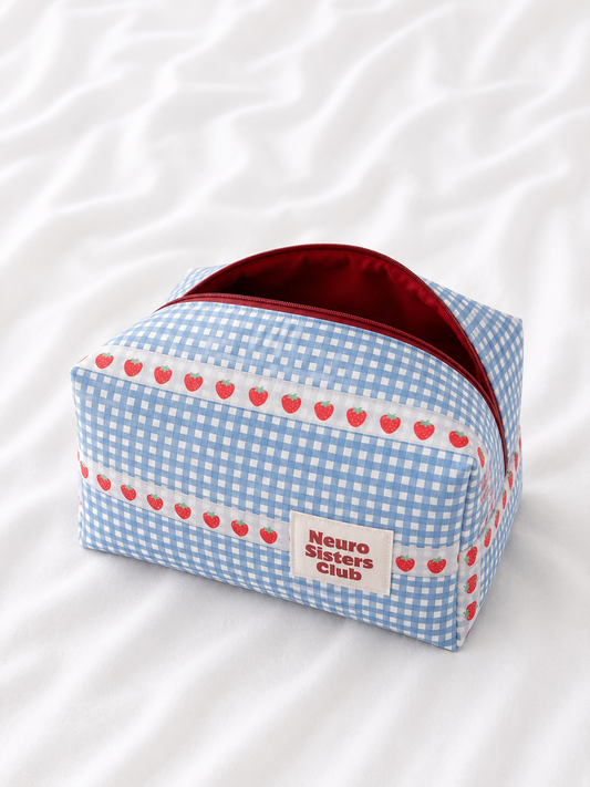 Trousse de toilette vichy bleu & fraise