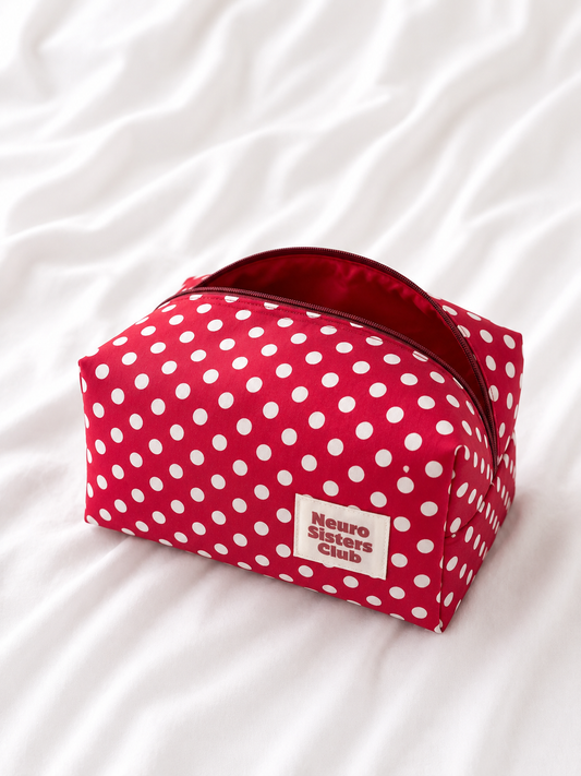 Trousse de toilette rouge à pois