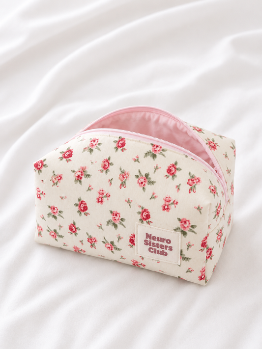 Trousse de toilette fleurs rouge