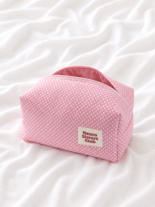 Trousse de toilette rose à pois