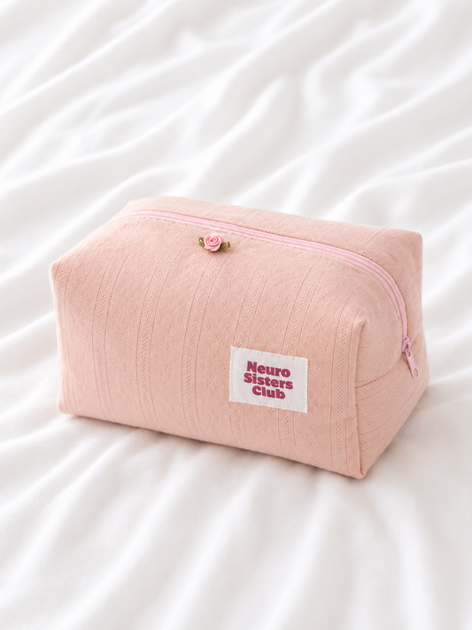 Trousse de toilette rose en coton doux