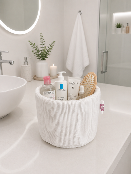 panier cosmétique nid abeille blanc