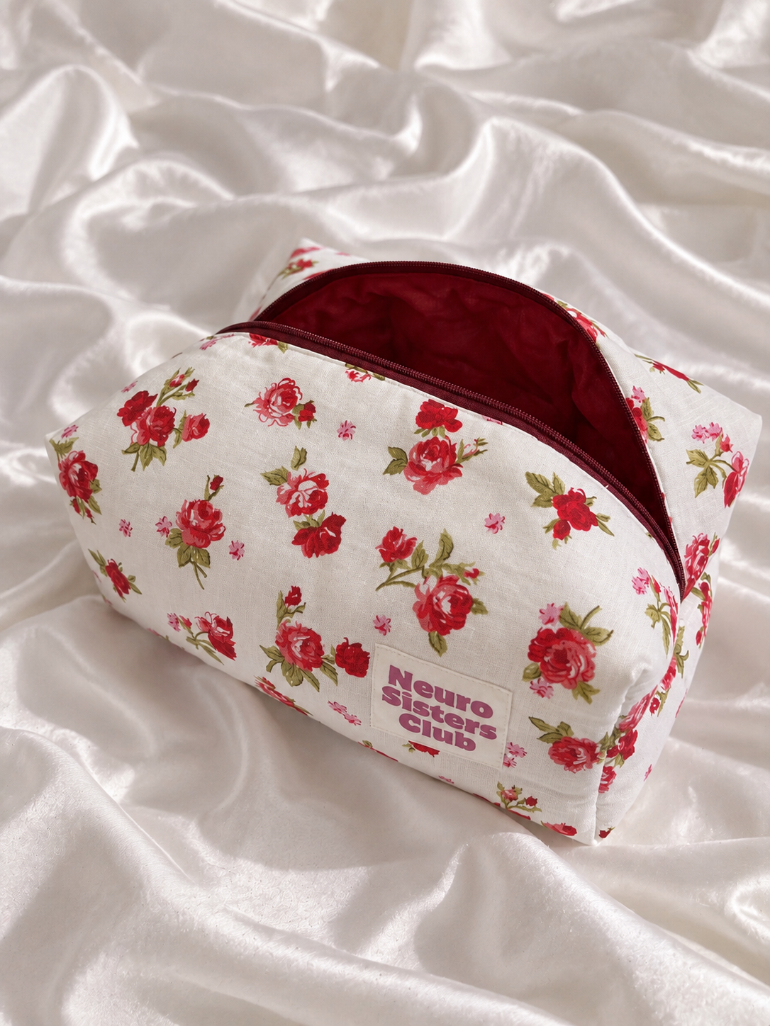 Makeup bag rose cherry a noeud