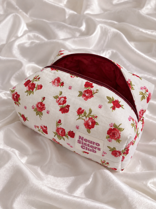 Makeup bag rose cherry a noeud