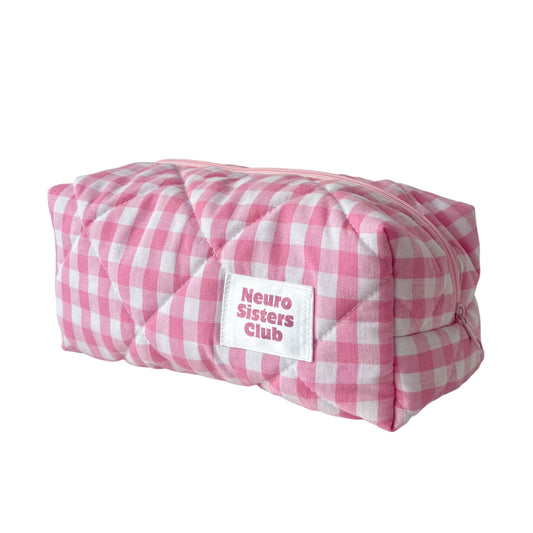 Pink gingham pencil case
