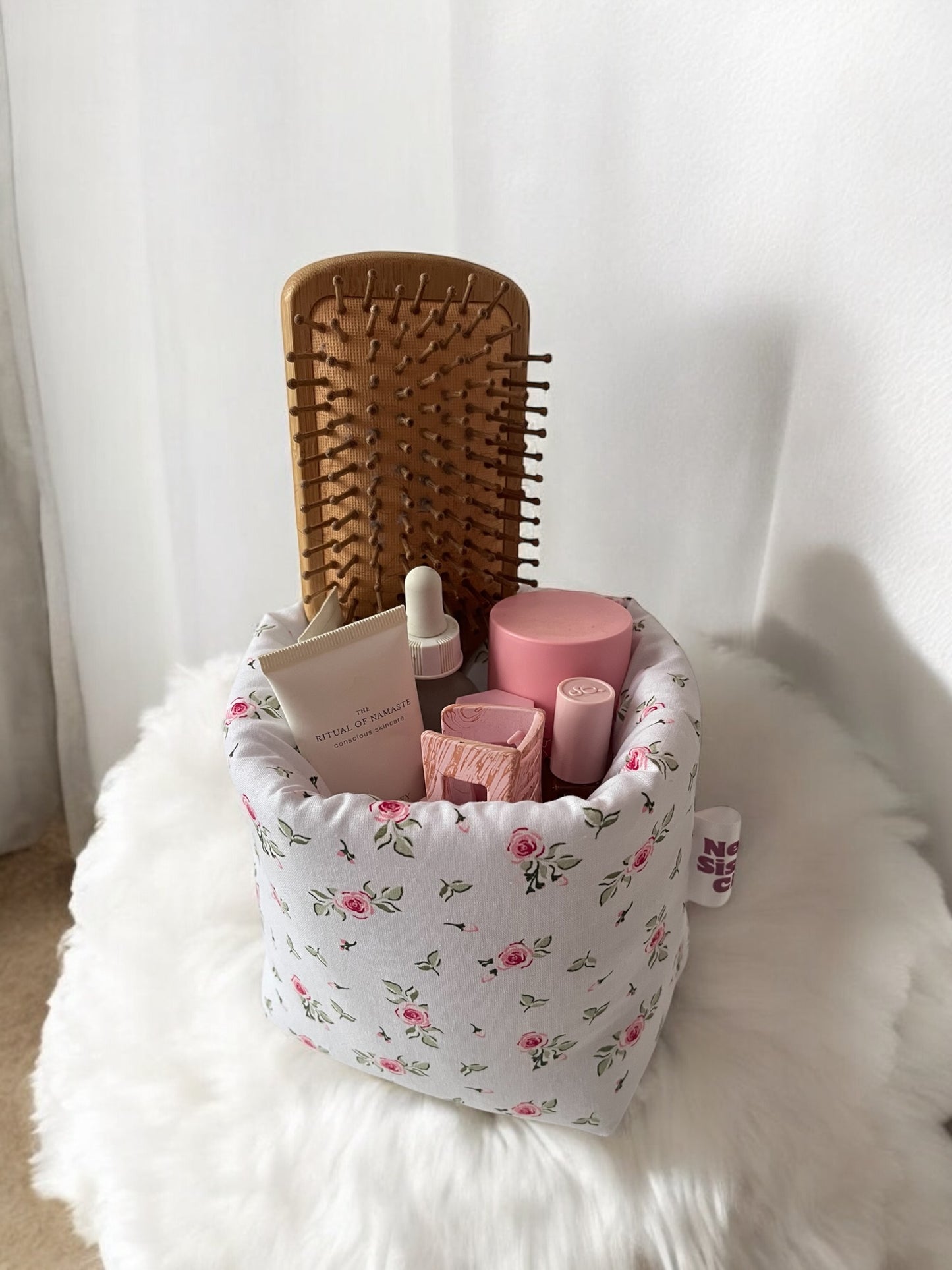 Panier de rangement fleurs rose