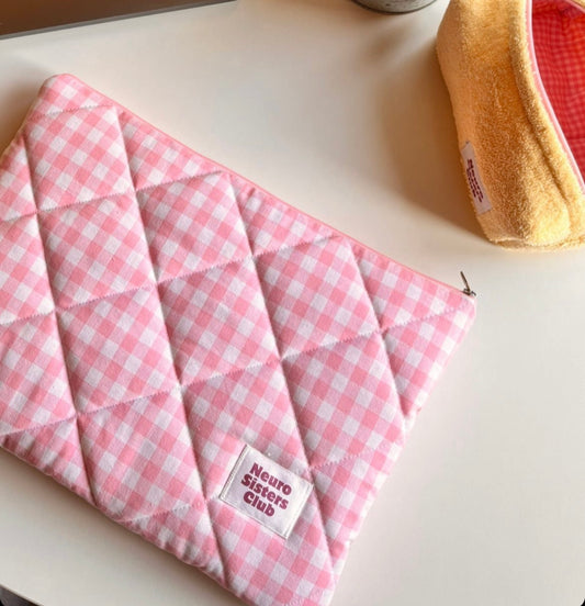 Pastel pink gingham computer case