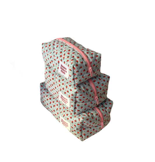 Blue strawberries makeup bag