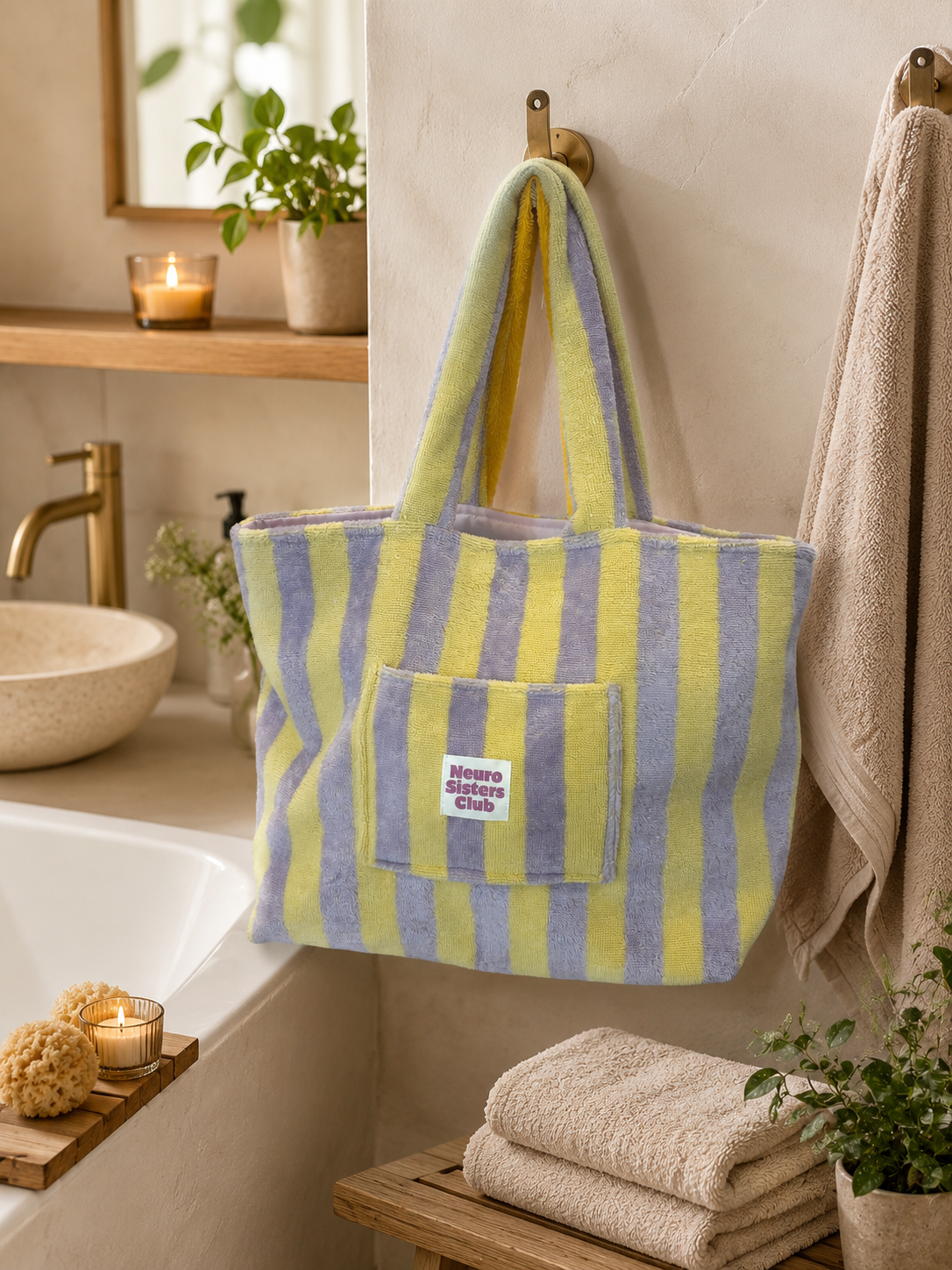 Sac éponge bambou lilas/jaune