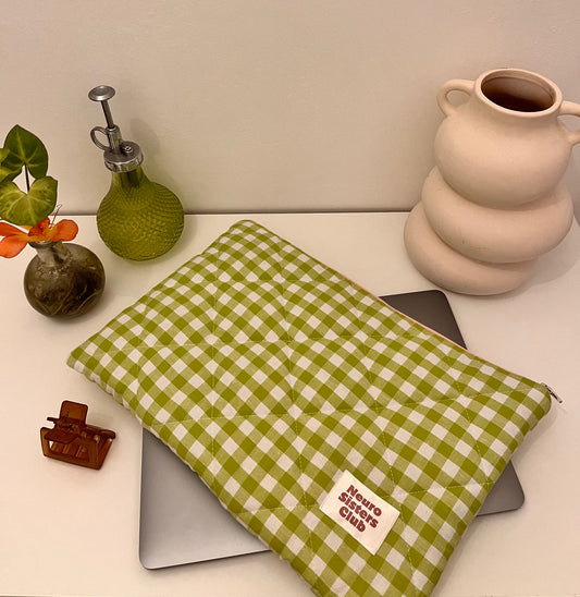 green gingham computer case